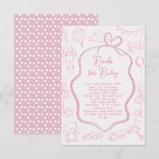 Roze Toile de Jouy boeken voor baby Kaart (Voorkant / Achterkant)
