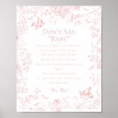 Roze Toile de Jouy Dont Say Baby shower Game Poster (Voorkant)