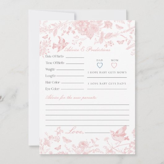 Roze Toile De Jouy Floral Advies voor Baby Kaart (Voorkant)