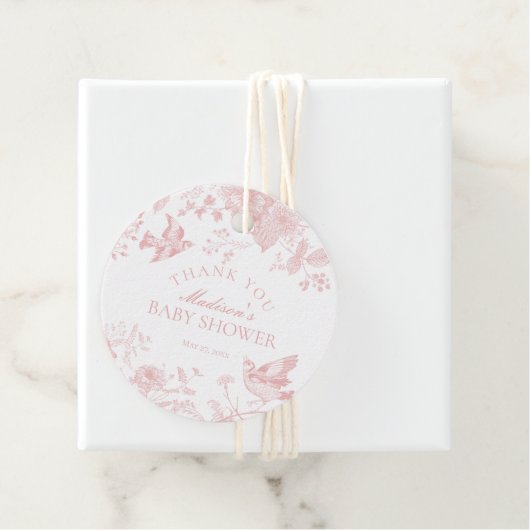 Roze Toile de Jouy Floral Baby shower gunst Bedankjes Labels (In situ)