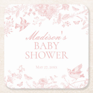 Roze Toile De Jouy  Floral Baby shower Kartonnen Onderzetters