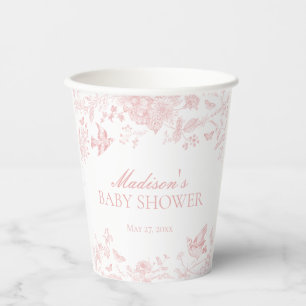 Roze Toile De Jouy  Floral Baby shower Papieren Bekers