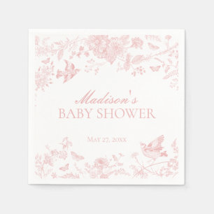 Roze Toile De Jouy Floral Baby shower Servet