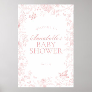 Roze Toile de Jouy Floral Baby shower Welkomstbord Poster