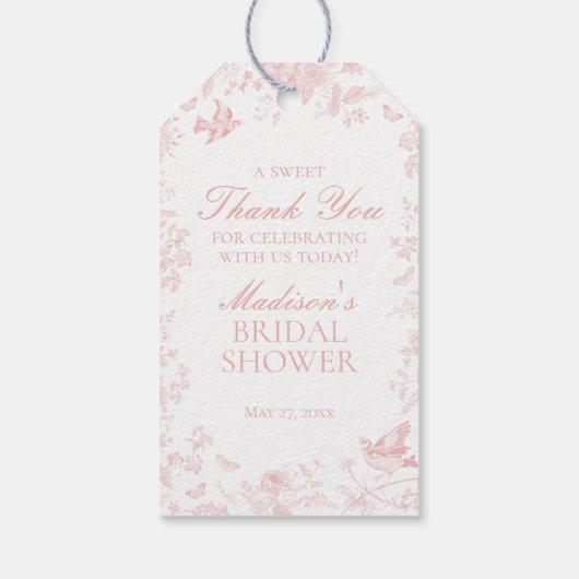 Roze Toile De Jouy Floral Vrijgezellenfeest Favors Cadeaulabel (Achterkant)