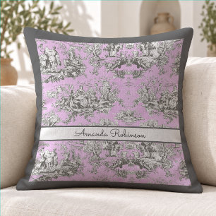 roze toile de jouy, Frans meer toile decor, vintag Kussen