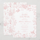 Roze Toile de Jouy Franse Bloemen Baby shower Kaart (Voorkant / Achterkant)