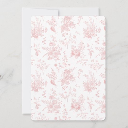 Roze Toile de Jouy Franse Bloemen Baby shower Kaart (Achterkant)