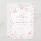 Roze Toile de Jouy Franse Bloemen Baby Sprinkle Kaart (Voorkant)