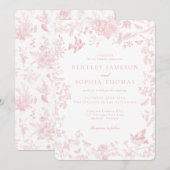 Roze Toile de Jouy Franse Bloemen Huwelijk Kaart (Voorkant / Achterkant)