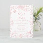 Roze Toile De Jouy Franse Bloemen Save the Date Kaart (Staand voorkant)