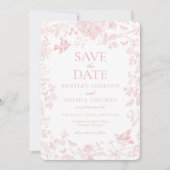 Roze Toile De Jouy Franse Bloemen Save the Date Kaart (Voorkant)