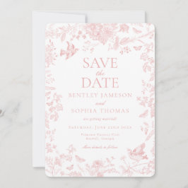 Roze Toile De Jouy Franse Bloemen Save the Date Kaart
