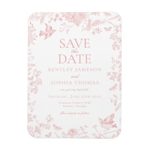 Roze Toile De Jouy Franse Bloemen Save the Date Magneet