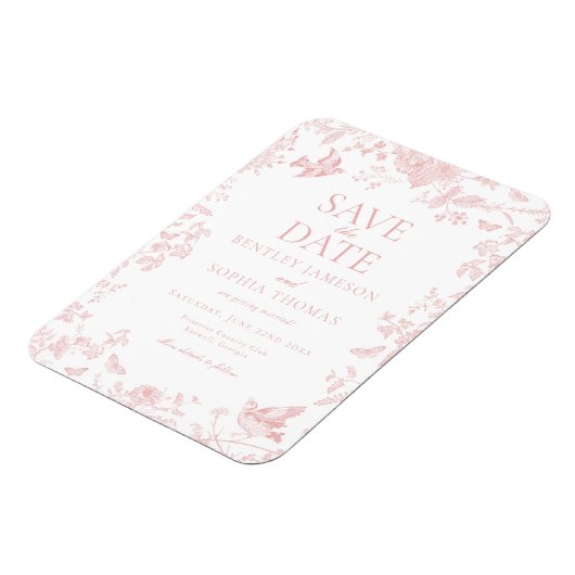 Roze Toile De Jouy Franse Bloemen Save the Date Magneet (Linkerzijde)