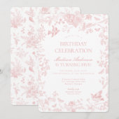 Roze Toile de Jouy Franse Bloemen Verjaardagsfeest Kaart (Voorkant / Achterkant)