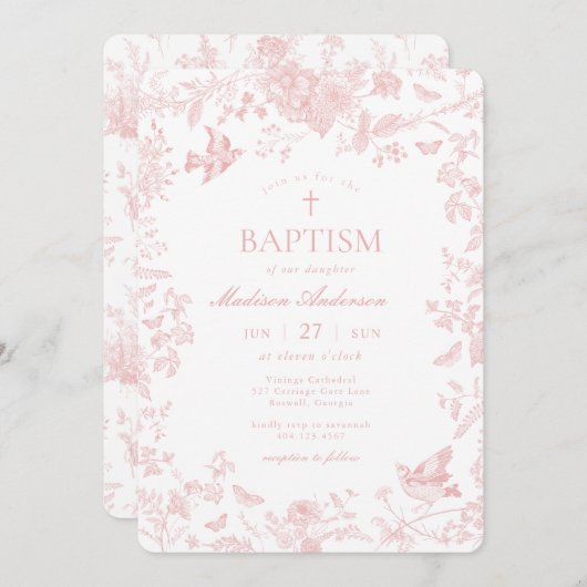 Roze Toile de Jouy Franse bloemendoop Kaart (Voorkant / Achterkant)