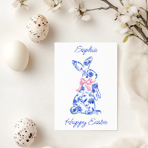 Roze Toile de Jouy Happy Easter Wenskaart