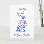 Roze Toile de Jouy Happy Easter Wenskaart Kaart (Voorkant)