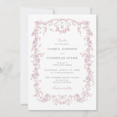 Roze Toile de Jouy Huwelijksuitnodiging Chinoiseri Kaart (Voorkant)