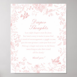 Roze Toile De Jouy Luier Gedachten Baby shower Poster