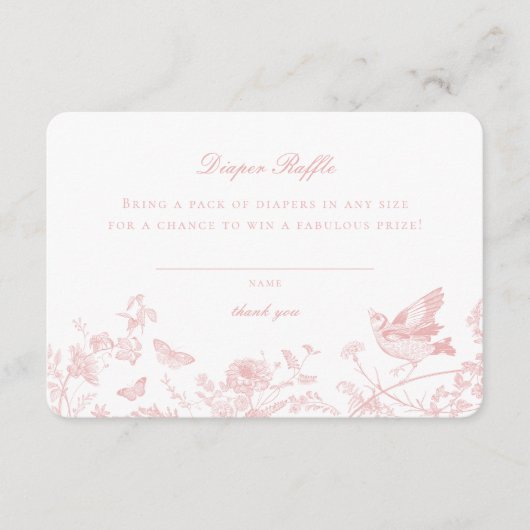 Roze Toile de Jouy Luier Raffle Uitnodiging Insert Informatiekaartje (Voorkant)