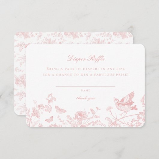 Roze Toile de Jouy Luier Raffle Uitnodiging Insert Informatiekaartje (Voorkant / Achterkant)