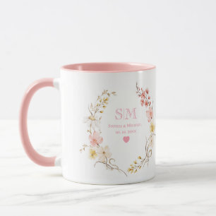 Roze Toile De Jouy of Bloemendrank Bruiloftsmonogr Mok