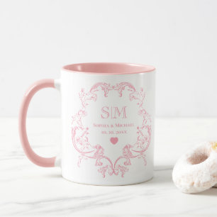 Roze Toile De Jouy of bloemendrankerij huwelijksmo Mok