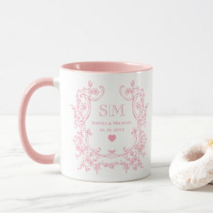 Roze Toile De Jouy of bloemendrankerij wensmonogra Mok