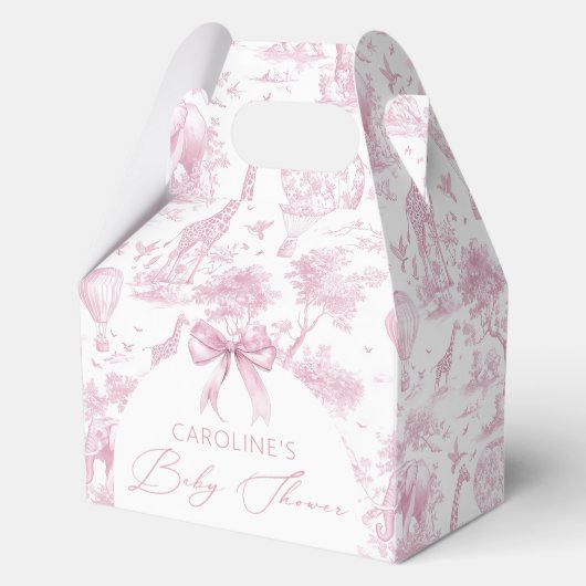 Roze Toile de Jouy Safari Baby shower gunstbox Bedankdoosjes (Voorkant)