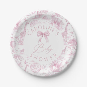 Roze Toile de Jouy Safari Baby shower Papieren Bor Bordje