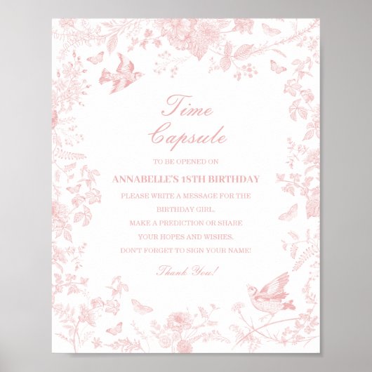 Roze Toile de Jouy Time Capsule Baby Verjaardagssp Poster (Voorkant)