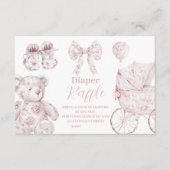 Roze Toile De Jouy Toys Baby shower Diapper Raffle Informatiekaartje (Voorkant)