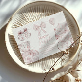 Roze Toile De Jouy Toys Baby shower Diapper Raffle Informatiekaartje