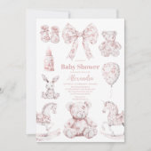 Roze Toile De Jouy Toys Baby shower Kaart (Voorkant)