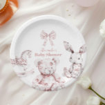 Roze Toile De Jouy Toys Baby shower Papieren Bordje<br><div class="desc">Voeg een vleugje elegantie toe aan uw baby shower met onze Toile De Jouy Bow Baby shower Paper Borden. Ontworpen met het klassieke en ingewikkelde Toile De Jouy-patroon, hebben deze borden charmante pastorale scènes die tijdloze sophisticatie en charme belichamen. Het delicate boogaccent versterkt het ontwerp, waardoor deze borden perfect passen...</div>