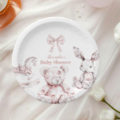 Roze Toile De Jouy Toys Baby shower Papieren Bordje