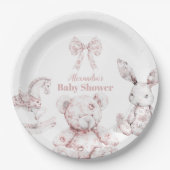 Roze Toile De Jouy Toys Baby shower Papieren Bordje (Voorkant)