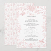 Roze Toile de Jouy Trouwmenu Menu (Voorkant / Achterkant)
