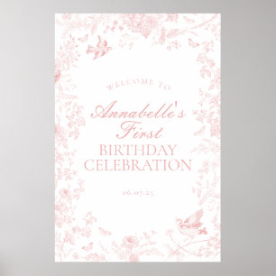 Roze Toile de Jouy Verjaardag Welkom Teken Poster