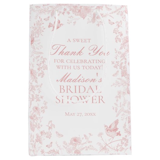 Roze Toile De Jouy Vrijgezellenfeest Favors Medium Cadeauzakje (Voorkant)