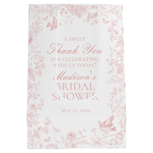 Roze Toile De Jouy Vrijgezellenfeest Favors Medium Cadeauzakje (Achterkant)
