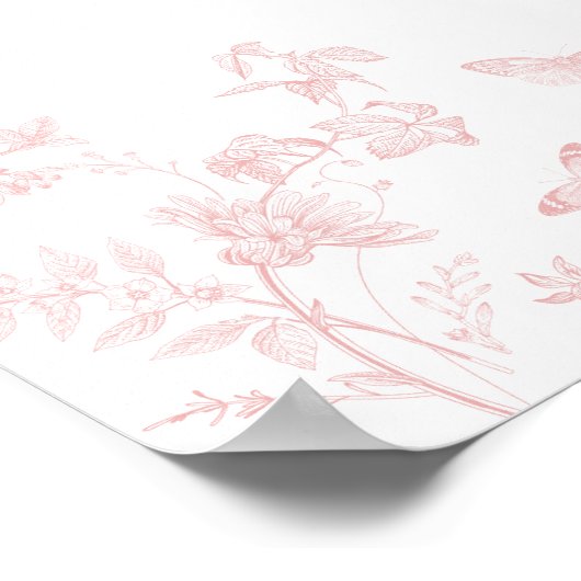 Roze toile de jouy vrijgezellenfeest welkomstbord poster (Hoek)