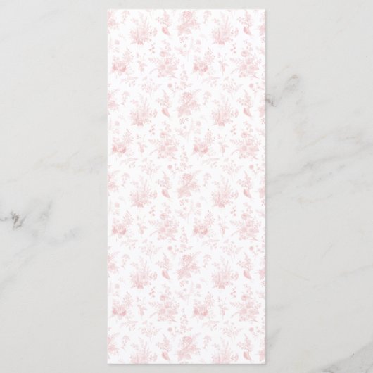 Roze Toile de Jouy Wedding Menu (Achterkant)