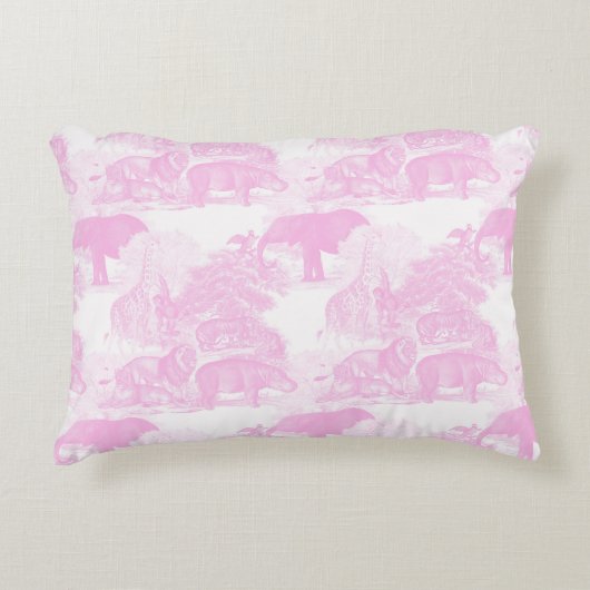 Roze Toile Dieren Chinoiserie Baby Boy Nursery Accent Kussen (Voorkant)