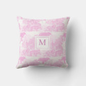 Roze Toile Dieren Chinoiserie Baby Meisje Monogram Kussen (Achterkant)