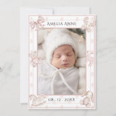 Roze Toile Elegante Baby Meisje Geboorteaankondigi Kaart (Voorkant)