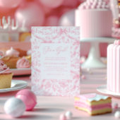 Roze Toile en Bows Baby shower Uitnodiging