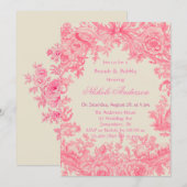 Roze Toile Flower Brunch & Bubbly Kaart (Voorkant / Achterkant)
